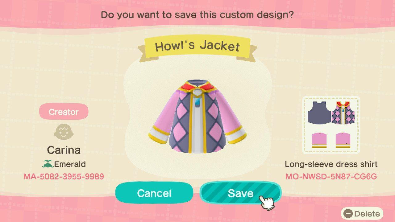 Animal Crossing Design Code: MO-NWSD-5N87-CG6G Howl's Jacket