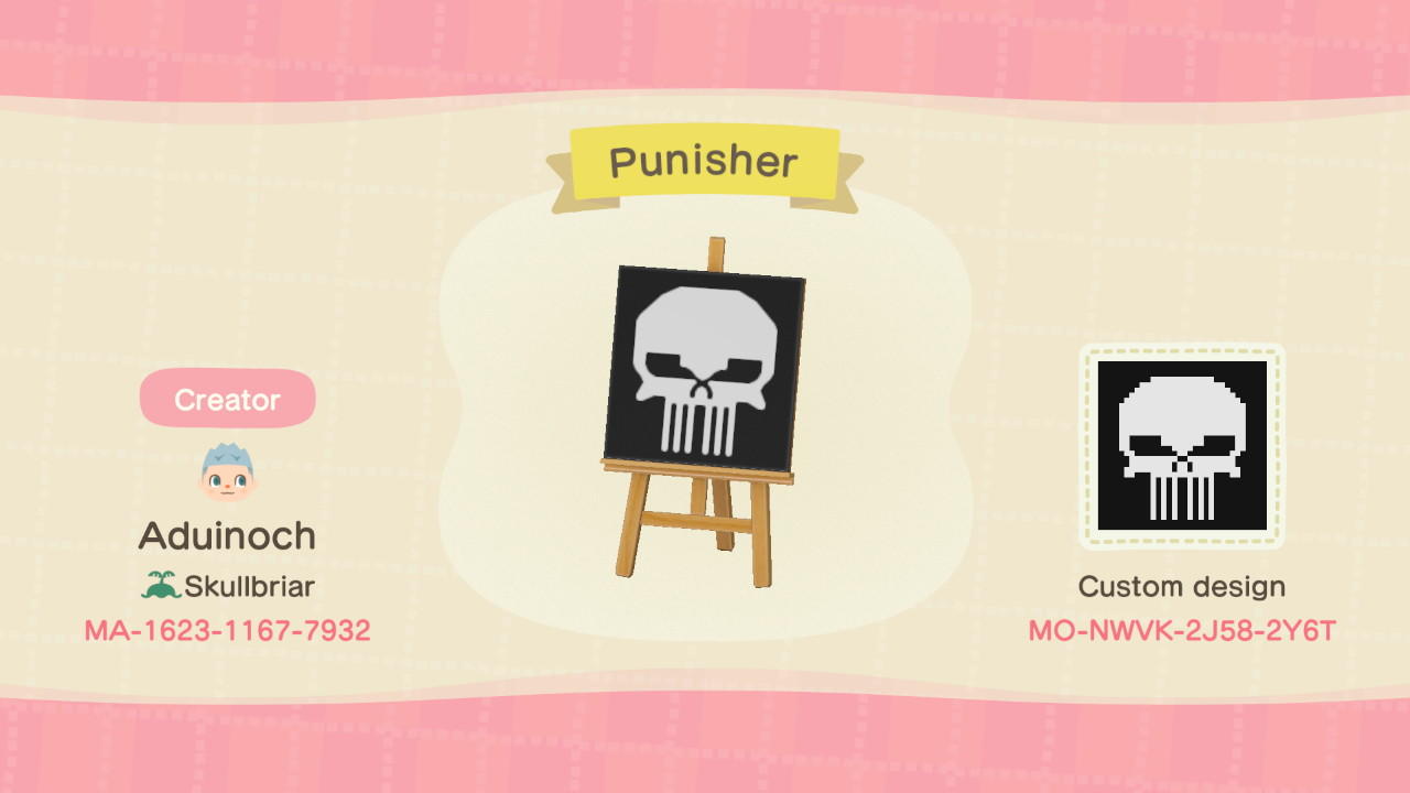 Animal Crossing Design Code: MO-NWVK-2J58-2Y6T Punisher