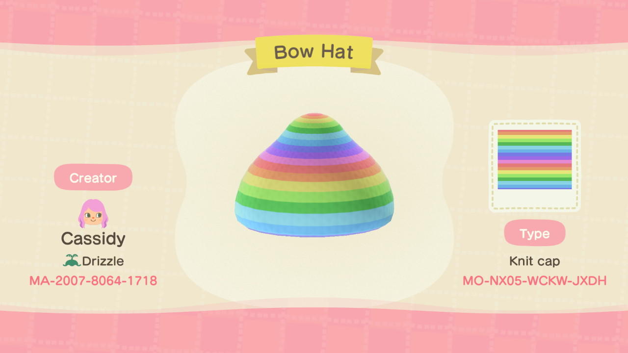 Animal Crossing Design Code: MO-NX05-WCKW-JXDH Bow Hat