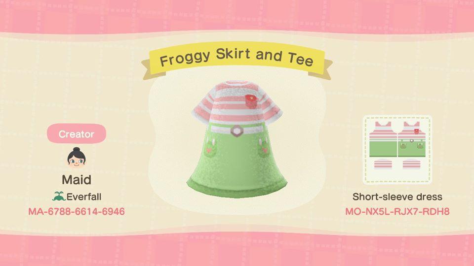 Animal Crossing Design Code: MO-NX5L-RJX7-RDH8 Froggy Skirt and Tee
