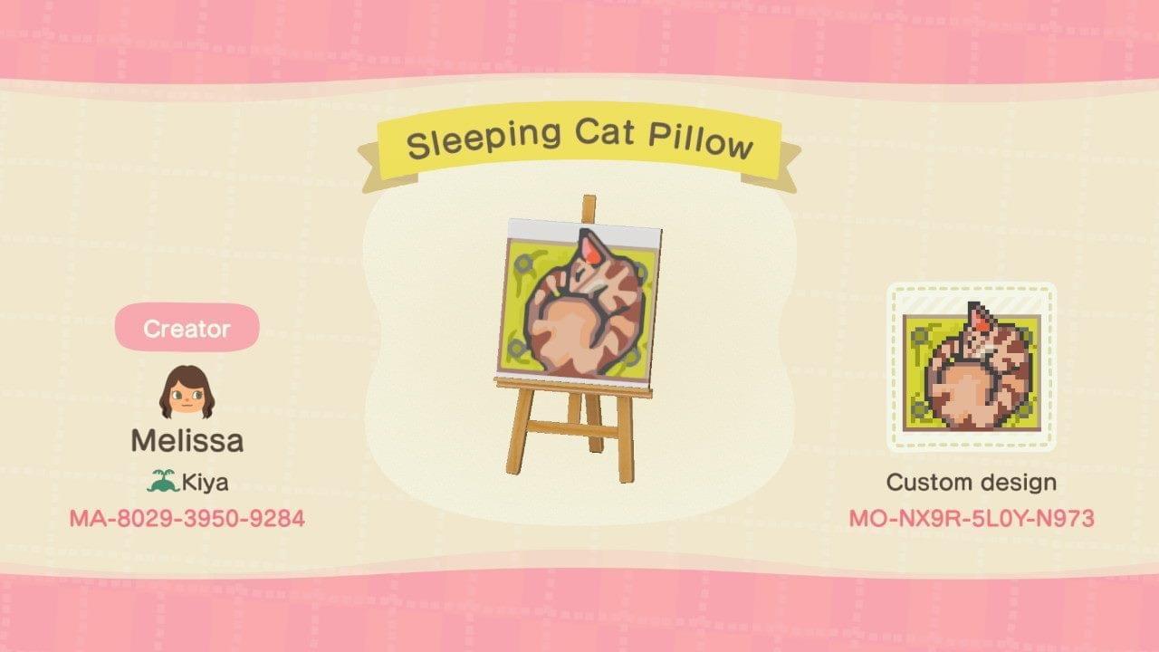 Animal Crossing Design Code: MO-NX9R-5L0Y-N973 Sleeping Cat Pillow