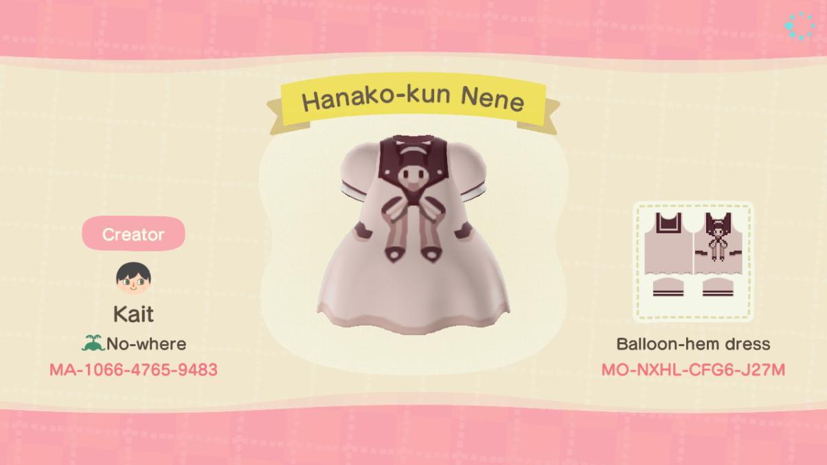 Animal Crossing Design Code: MO-NXHL-CFG6-J27M Hanako-kun Nene
