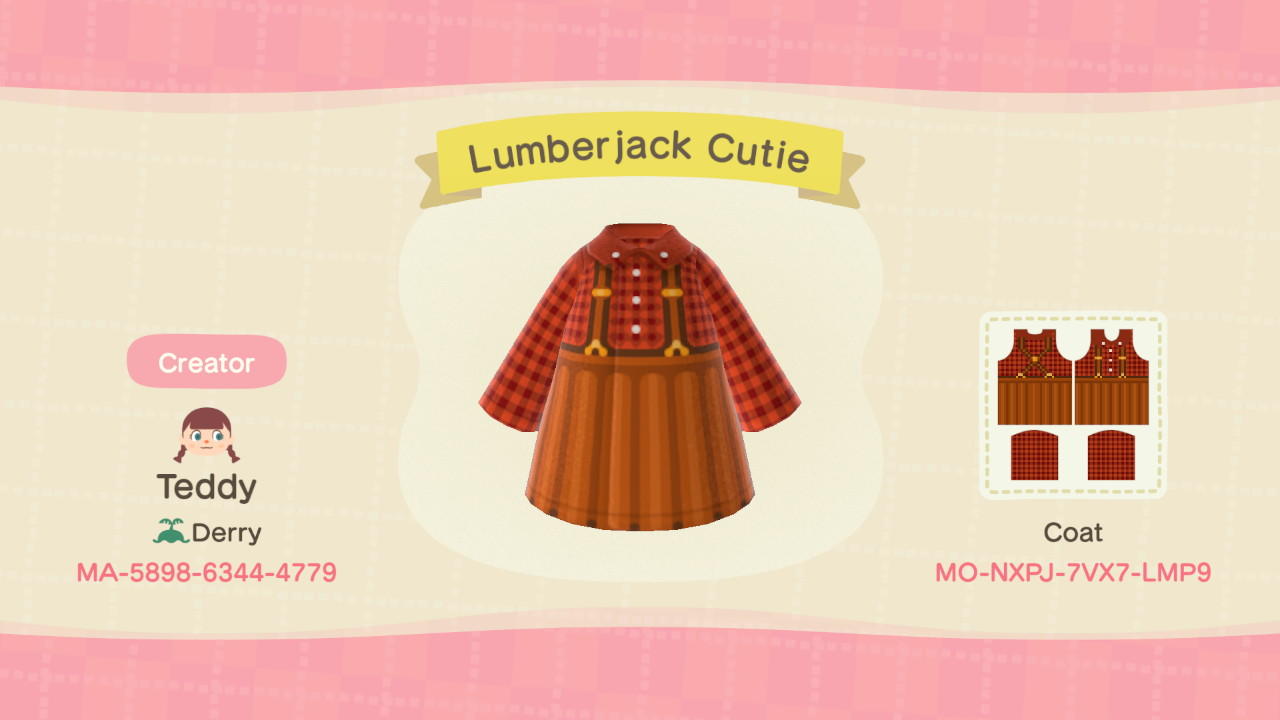 Animal Crossing Design Code: MO-NXPJ-7VX7-LMP9 Lumberjack Cutie