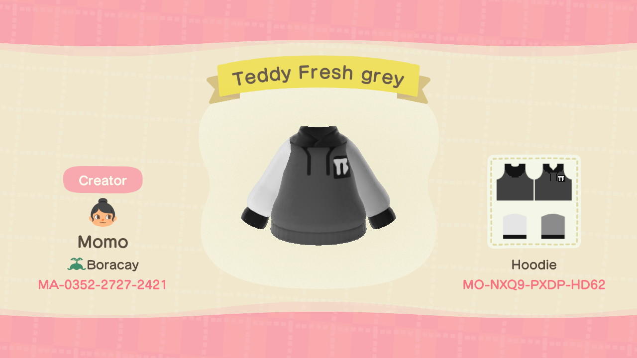 Animal Crossing Design Code: MO-NXQ9-PXDP-HD62 Teddy Fresh grey
