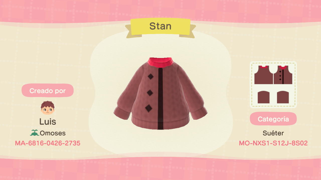 Animal Crossing Design Code: MO-NXS1-S12J-8S02 Stan