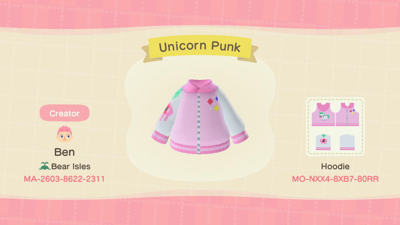 Animal Crossing Design Code: MO-NXX4-8XB7-80RR Unicorn Punk