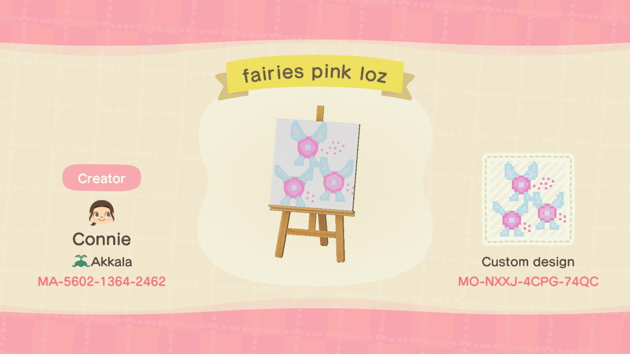 Animal Crossing Design Code: MO-NXXJ-4CPG-74QC Pink fairies loz
