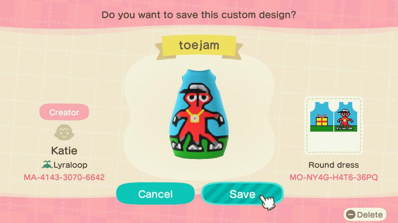 Animal Crossing Design Code: MO-NY4G-H4T6-36PQ Toejam