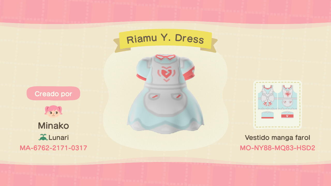 Animal Crossing Design Code: MO-NY88-MQ83-HSD2 Riamu Y. Dress