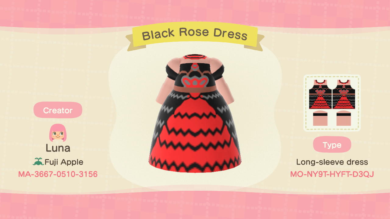 Animal Crossing Design Code: MO-NY9T-HYFT-D3QJ Black Rose Dress