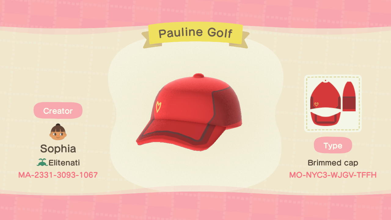 Animal Crossing Design Code: MO-NYC3-WJGV-TFFH Pauline Golf
