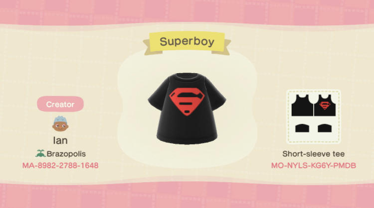 Animal Crossing Design Code: MO-NYLS-KG6Y-PMDB Superboy