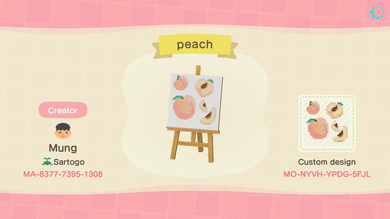 Animal Crossing Design Code: MO-NYVH-YPDG-5FJL Peach