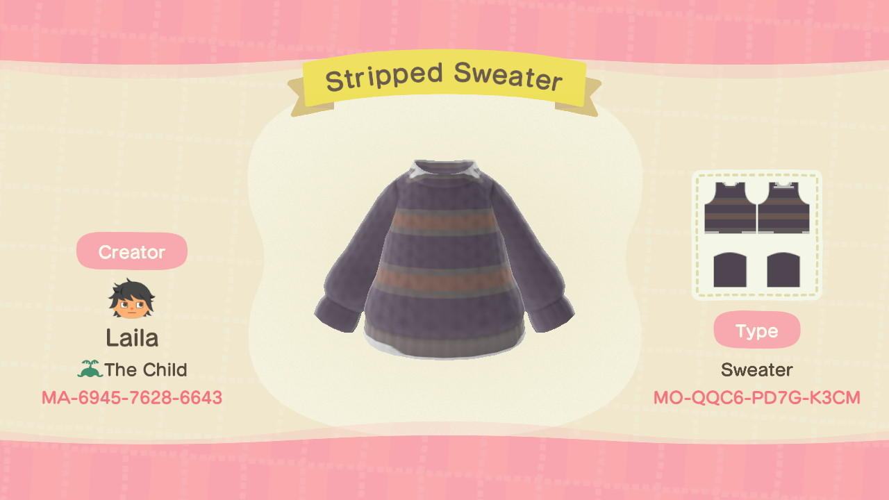 Animal Crossing Design Code: MO-OOC6-PD7G-K3CM Stripped Sweater