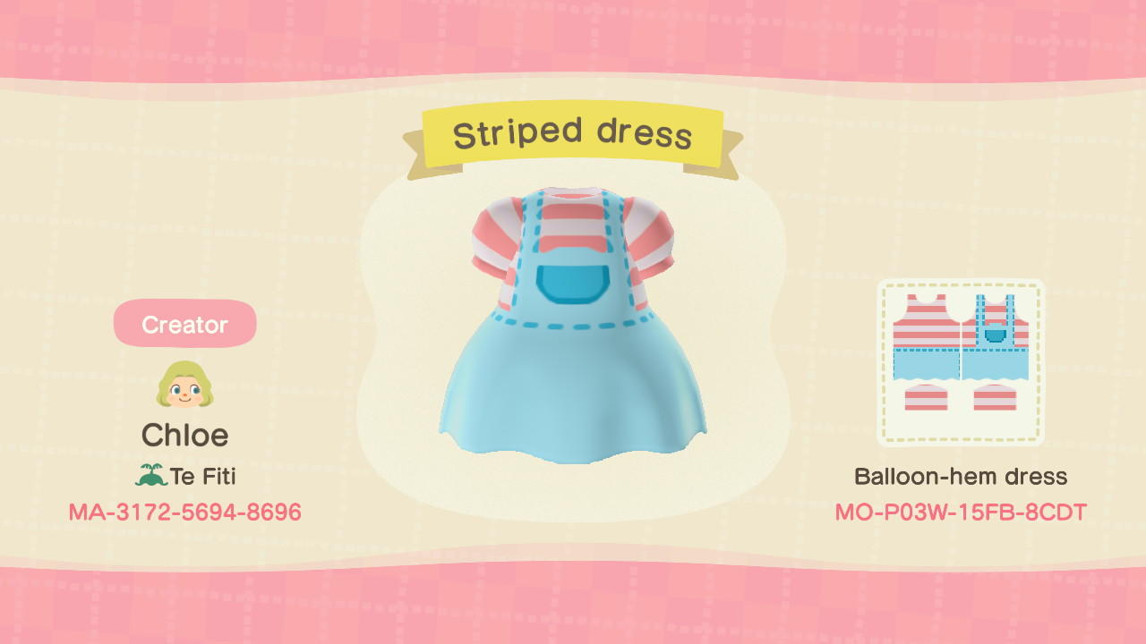 Animal Crossing Design Code: MO-P03W-15FB-8CDT Striped dress