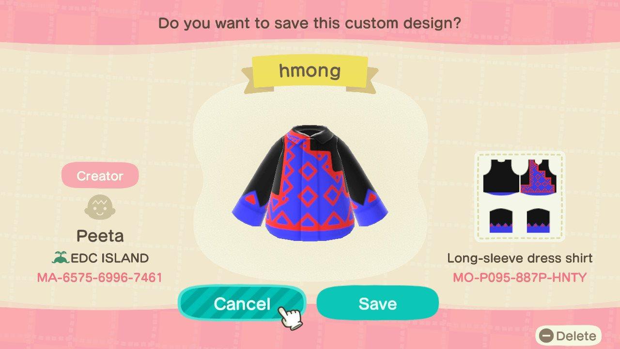 Animal Crossing Design Code: MO-P095-887P-HNTY Hmong
