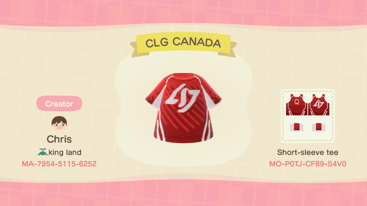 Animal Crossing Design Code: MO-P0TJ-CF89-S4V0 CLG Canada