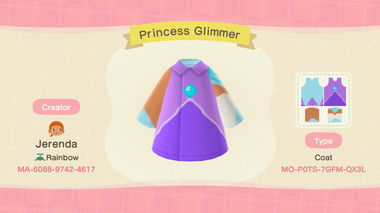 Animal Crossing Design Code: MO-P0TS-7GFM-QX3L Princess Glimmer