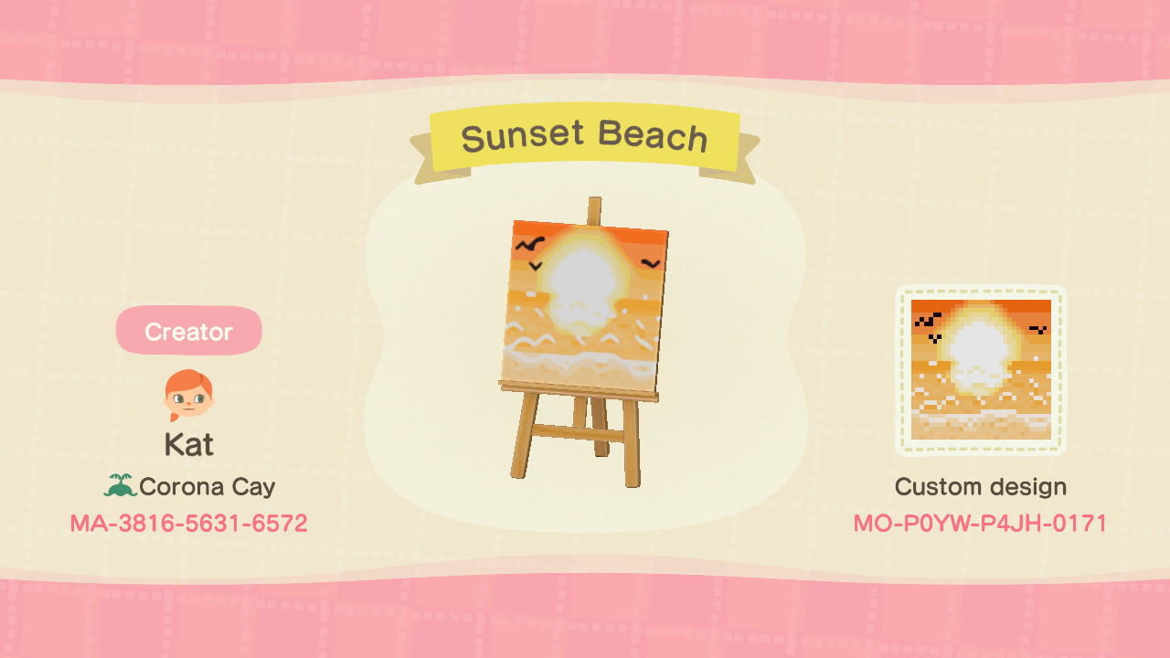 Animal Crossing Design Code: MO-P0YW-P4JH-0171 Sunset Beach