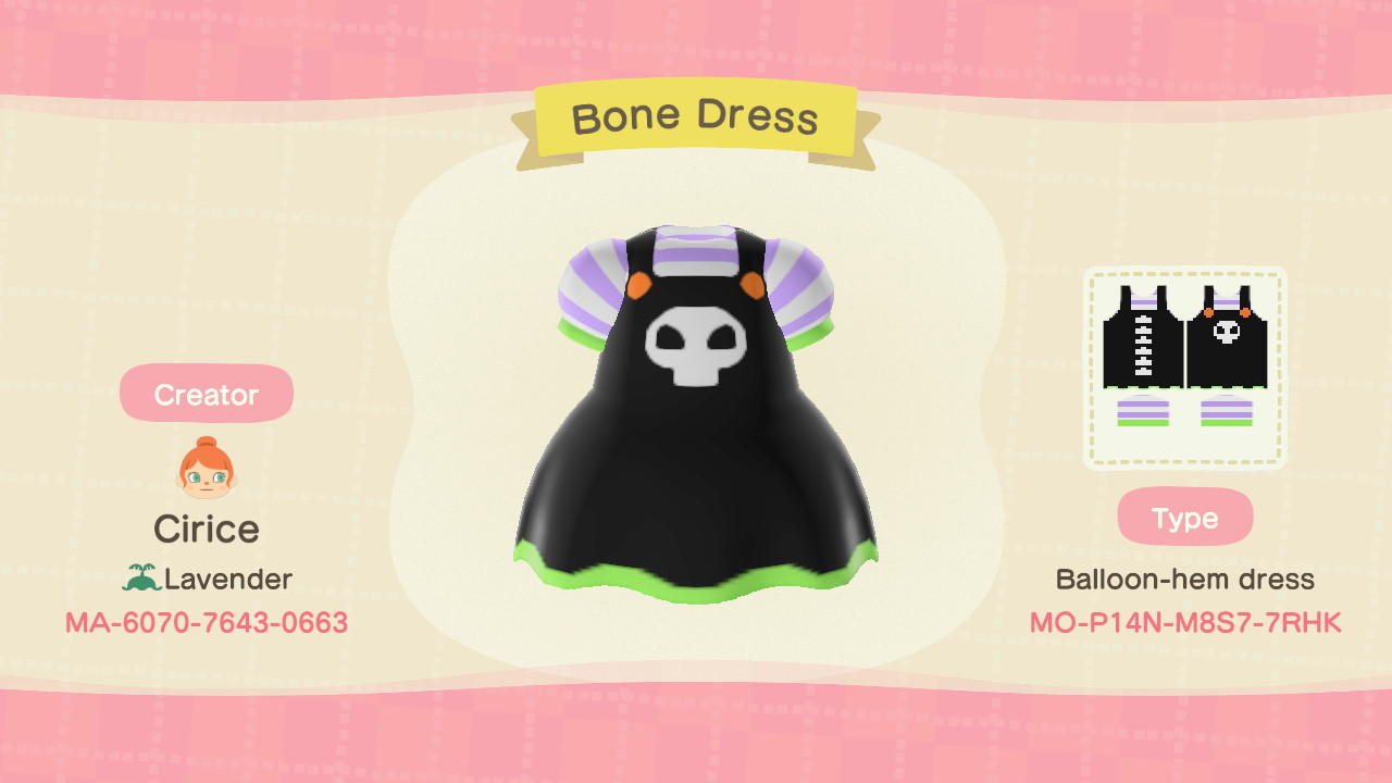 Animal Crossing Design Code: MO-P14N-M8S7-7RHK Bone Dress