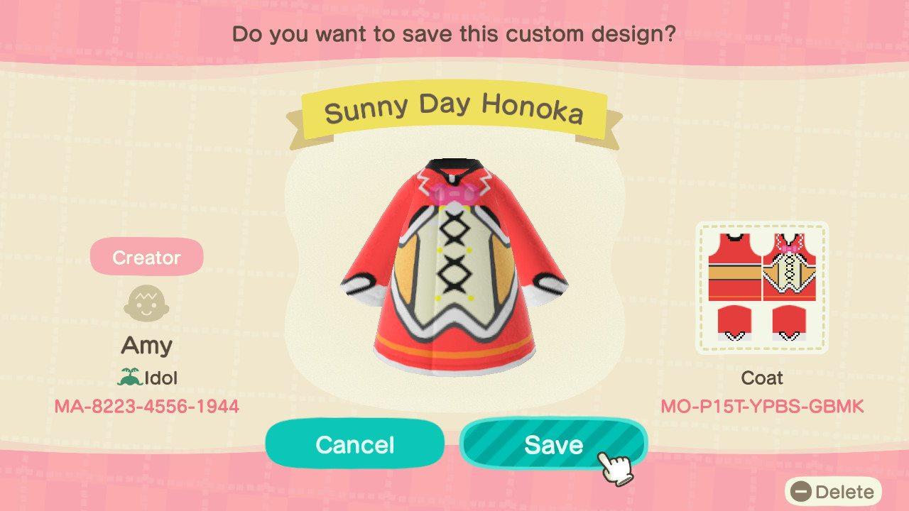 Animal Crossing Design Code: MO-P15T-YPBS-GBMK Sunny Day Honoka