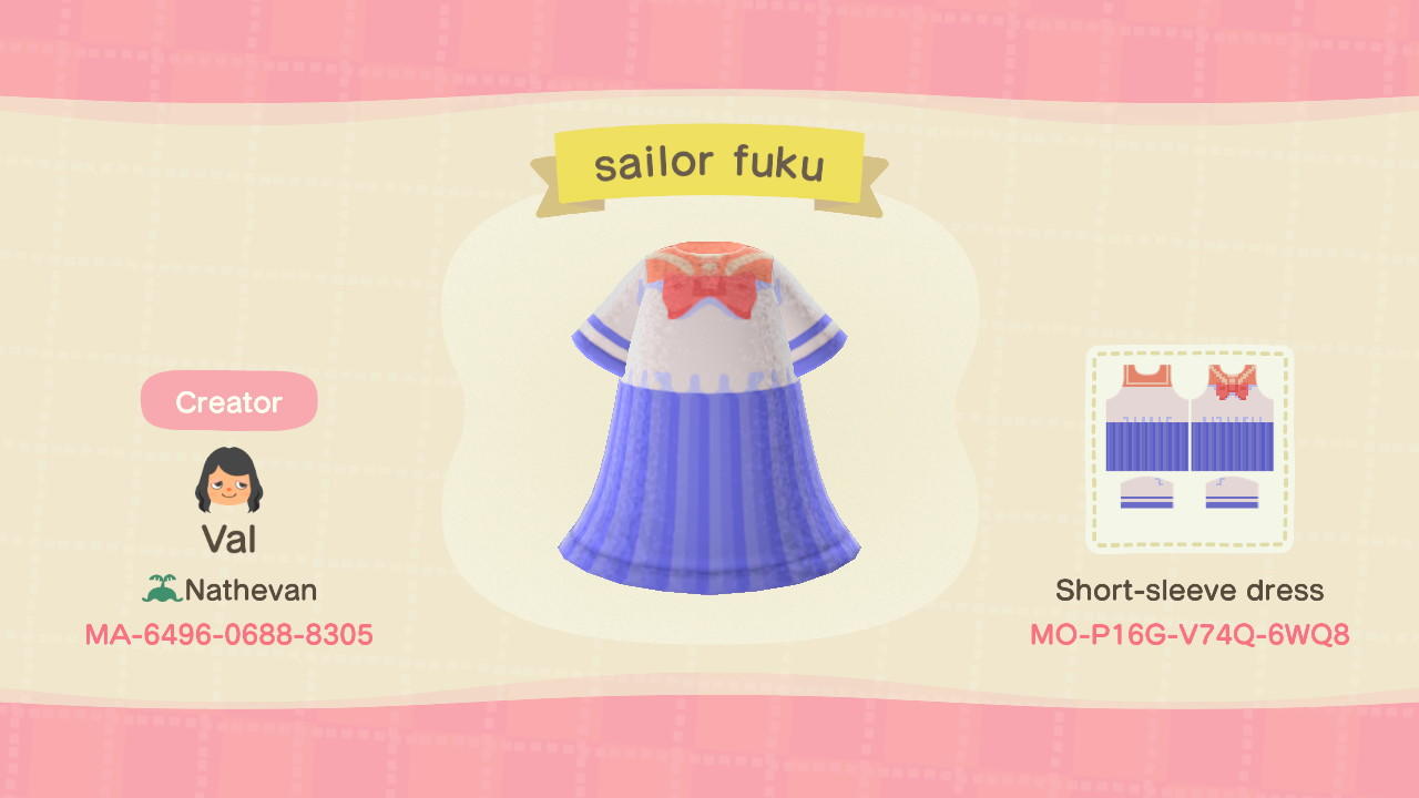 Animal Crossing Design Code: MO-P16G-V74Q-6WQ8 Sailor fuku