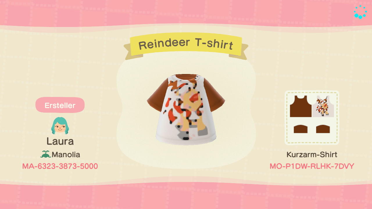 Animal Crossing Design Code: MO-P1DW-RLHK-7DVY Reindeer