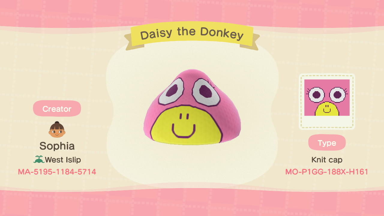 Animal Crossing Design Code: MO-P1GG-188X-H161 Daisy the Donkey