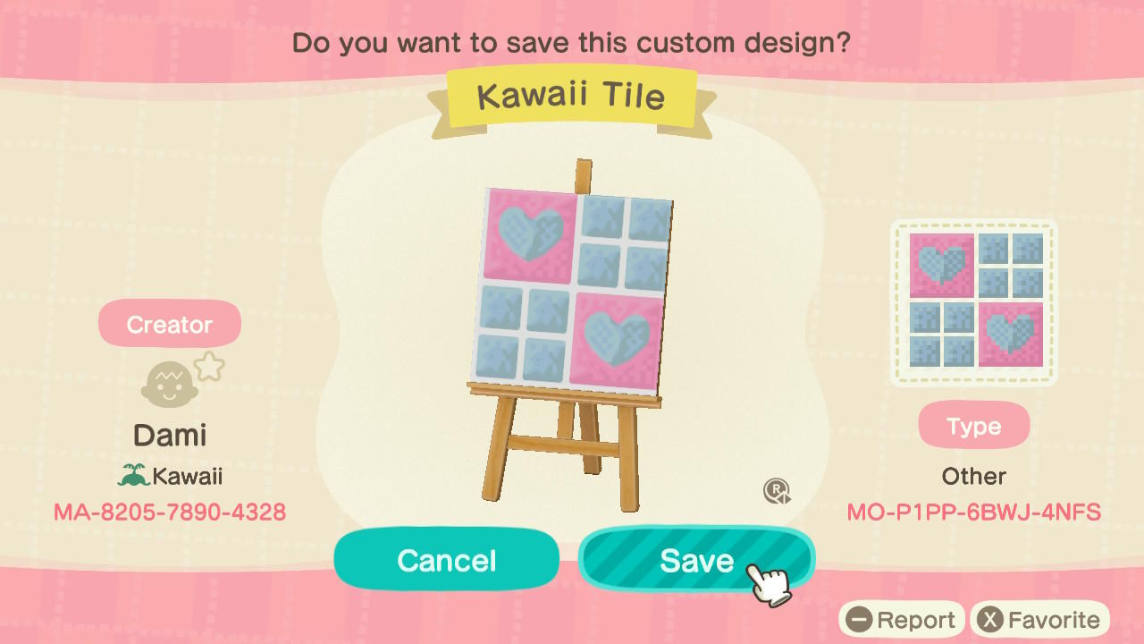 Animal Crossing Design Code: MO-P1PP-6BWJ-4NFS Kawaii Square Pastel