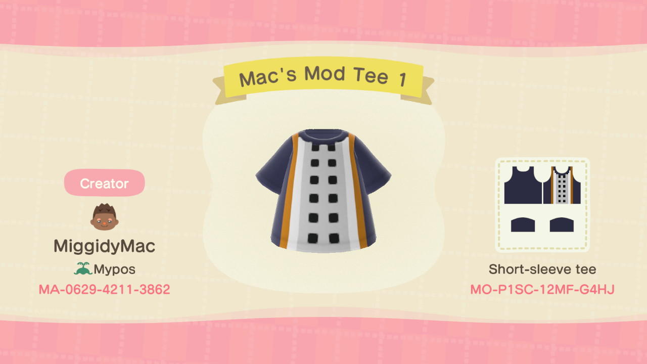 Animal Crossing Design Code: MO-P1SC-12MF-G4HJ Mac’s Mod Tee 1