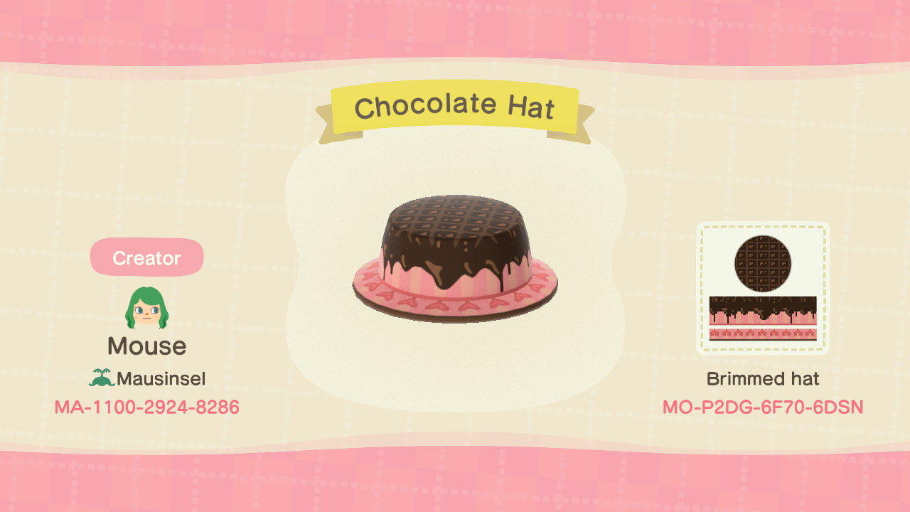 Animal Crossing Design Code: MO-P2DG-6F70-6DSN Chocolate Hat