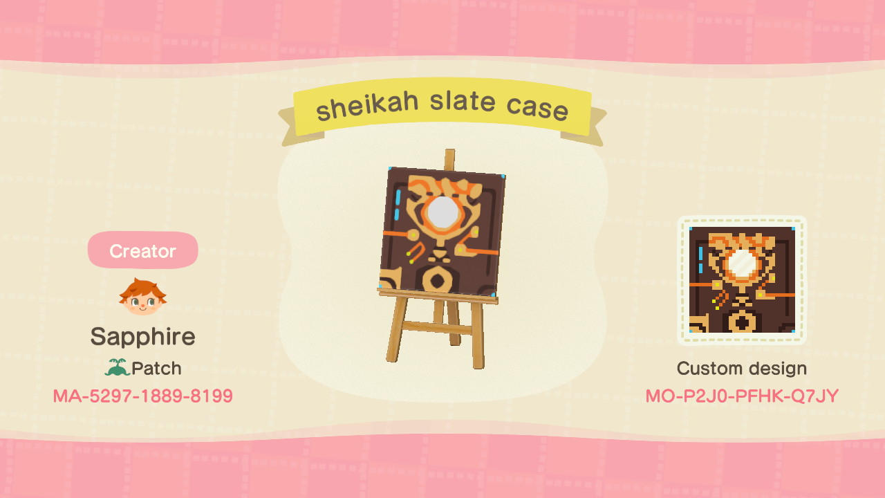 Animal Crossing Design Code: MO-P2J0-PFHK-Q7JY sheikah slate