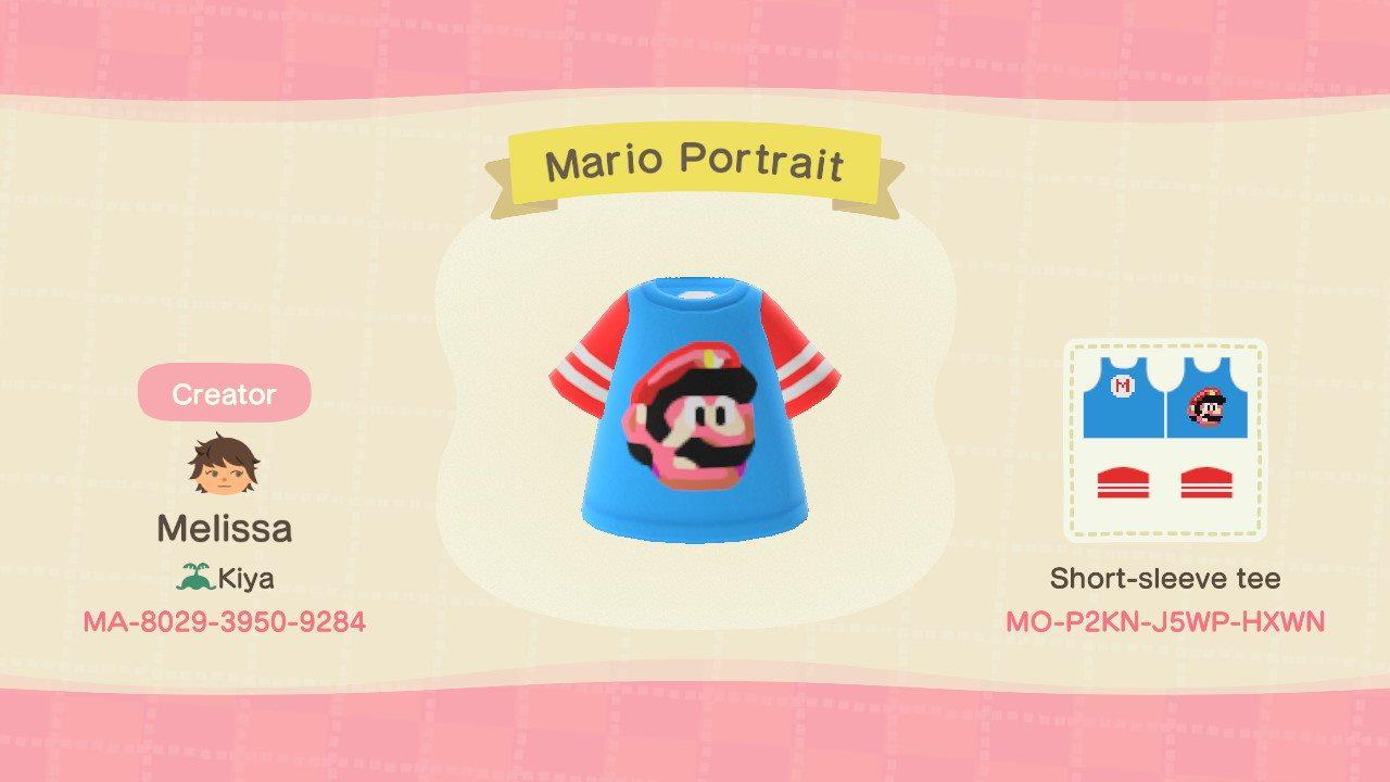 Animal Crossing Design Code: MO-P2KN-J5WP-HXWN Mario Portrait Tee