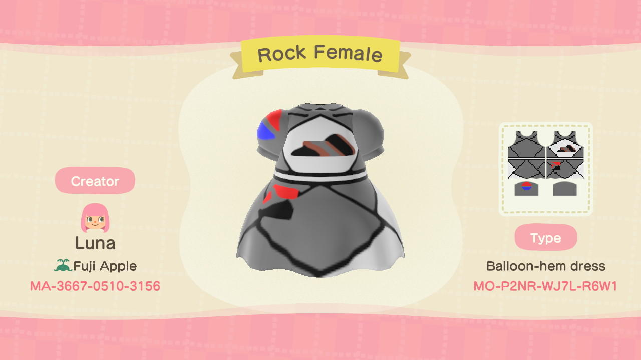 Animal Crossing Design Code: MO-P2NR-WJ7L-R6W1 Rock Female