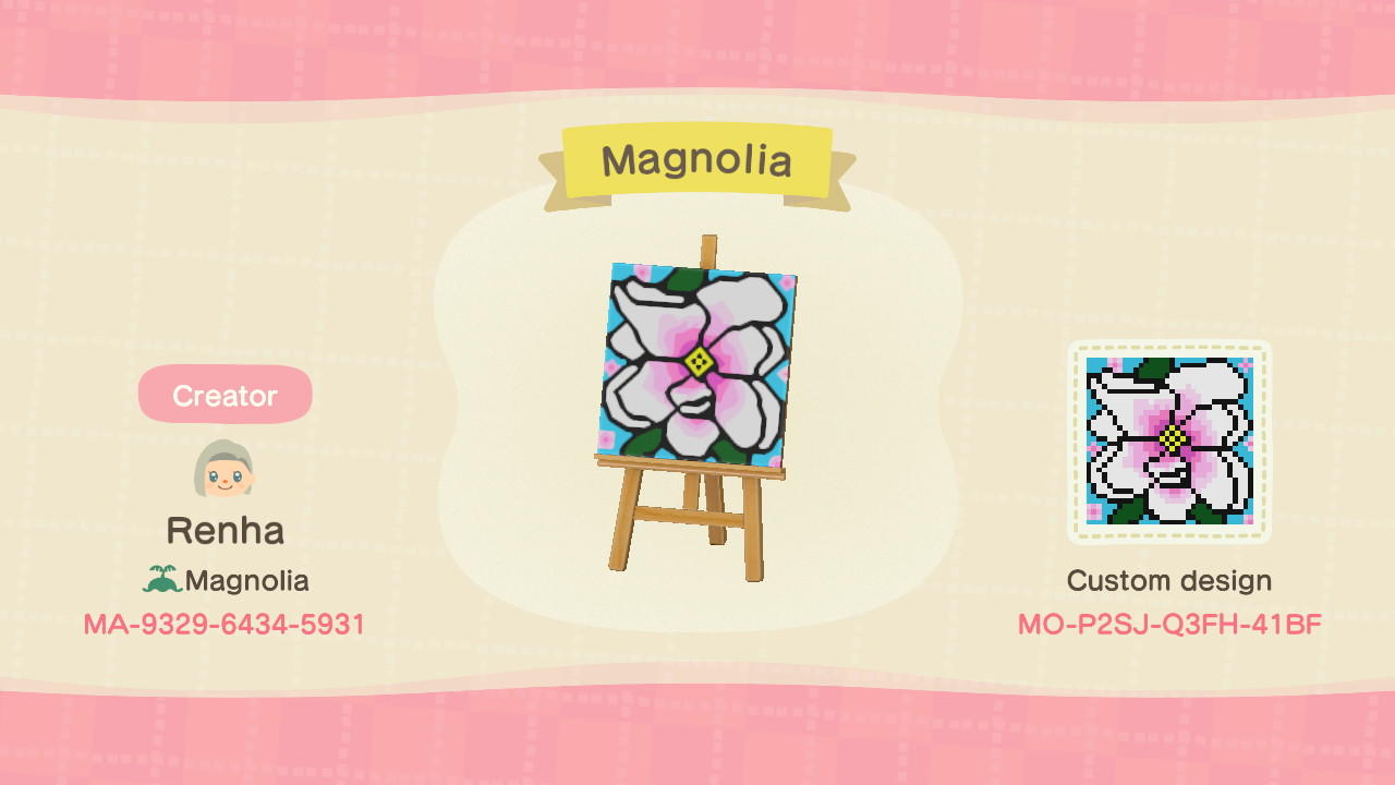 Animal Crossing Design Code: MO-P2SJ-Q3FH-41BF Magnolia