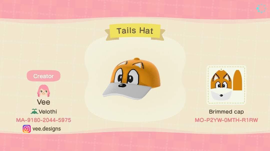 Animal Crossing Design Code: MO-P2YW-0MTH-R1RW Tails Hat