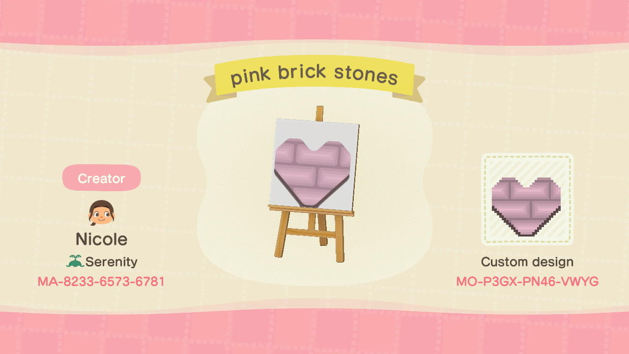 Animal Crossing Design Code: MO-P3GX-PN46-VWYG Pink Brick Heart