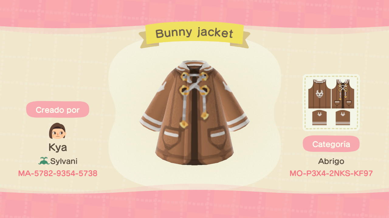 Animal Crossing Design Code: MO-P3X4-2NKS-KF97 Bunny jacket
