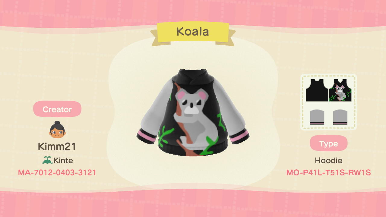 Animal Crossing Design Code: MO-P41L-T51S-RW1S Koala