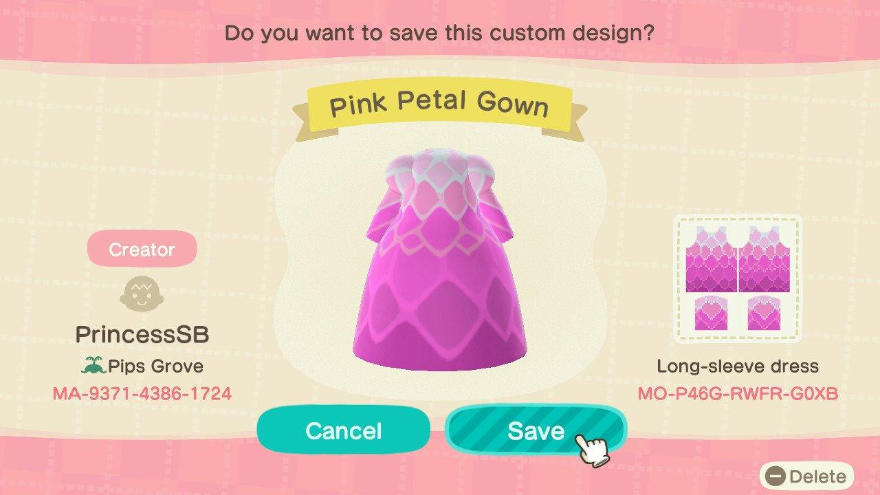 Animal Crossing Design Code: MO-P46G-RWFR-G0XB Flower Petal Gown