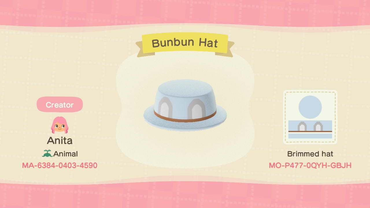 Animal Crossing Design Code: MO-P477-0QYH-GBJH Bunbun Hat