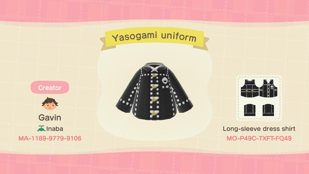 Animal Crossing Design Code: MO-P49C-TXFT-FQ49 Yasogami uniform
