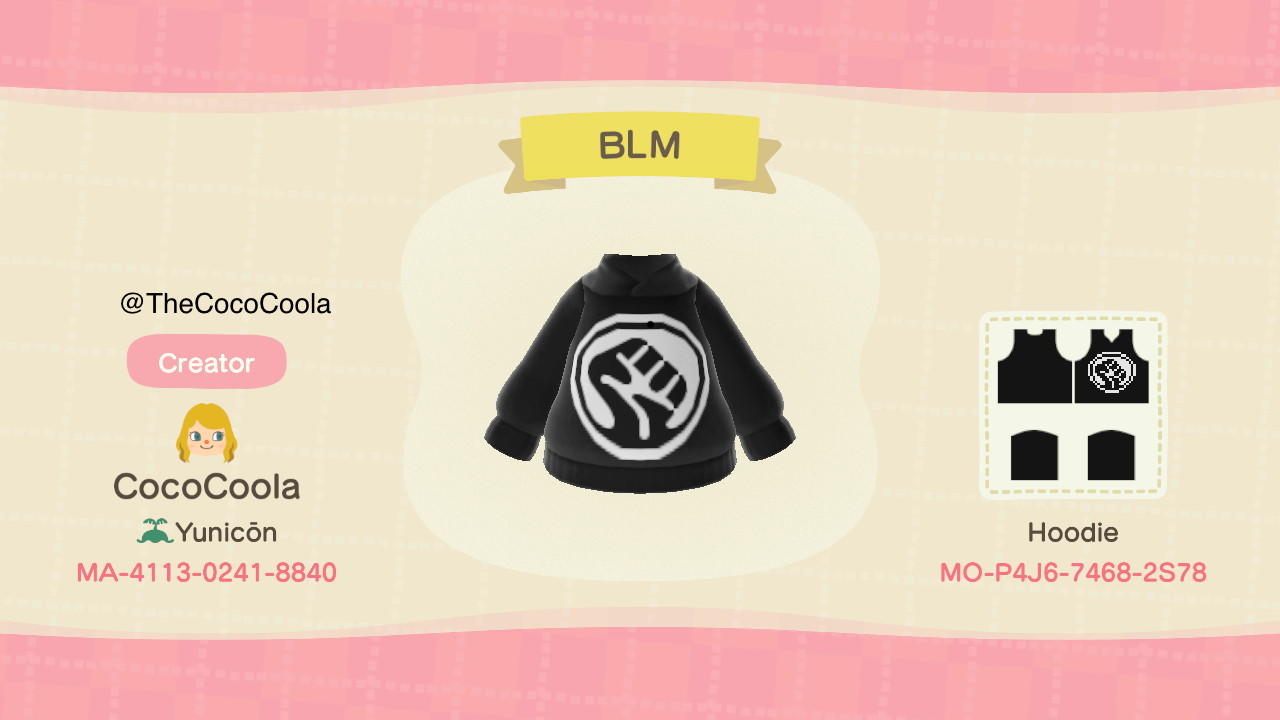 Animal Crossing Design Code: MO-P4J6-7468-2S78 Black Lives Matter