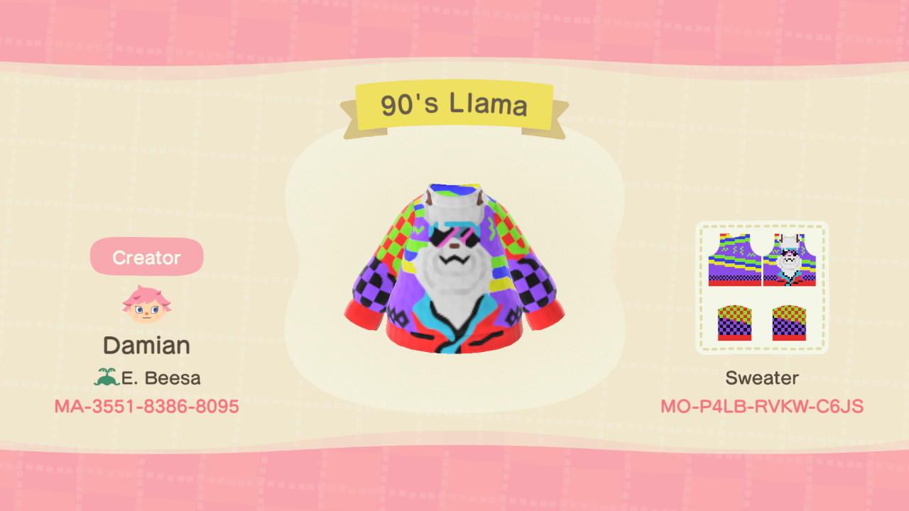 Animal Crossing Design Code: MO-P4LB-RVKW-C6JS 90&#39;s Llama