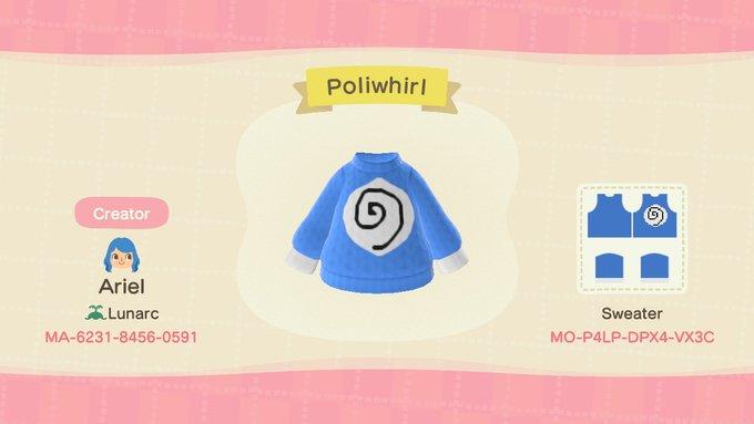 Animal Crossing Design Code: MO-P4LP-DPX4-VX3C Poliwhirl Sweater