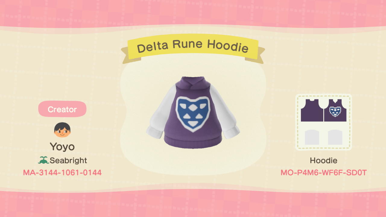 Animal Crossing Design Code: MO-P4M6-WF6F-SD0T Delta Rune Hoodie