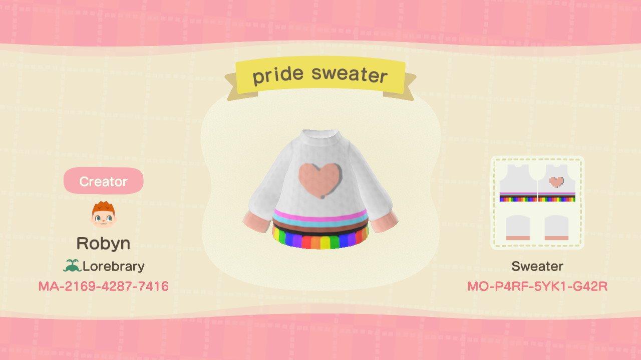 Animal Crossing Design Code: MO-P4RF-5YK1-G42R Pride Heart Sweater