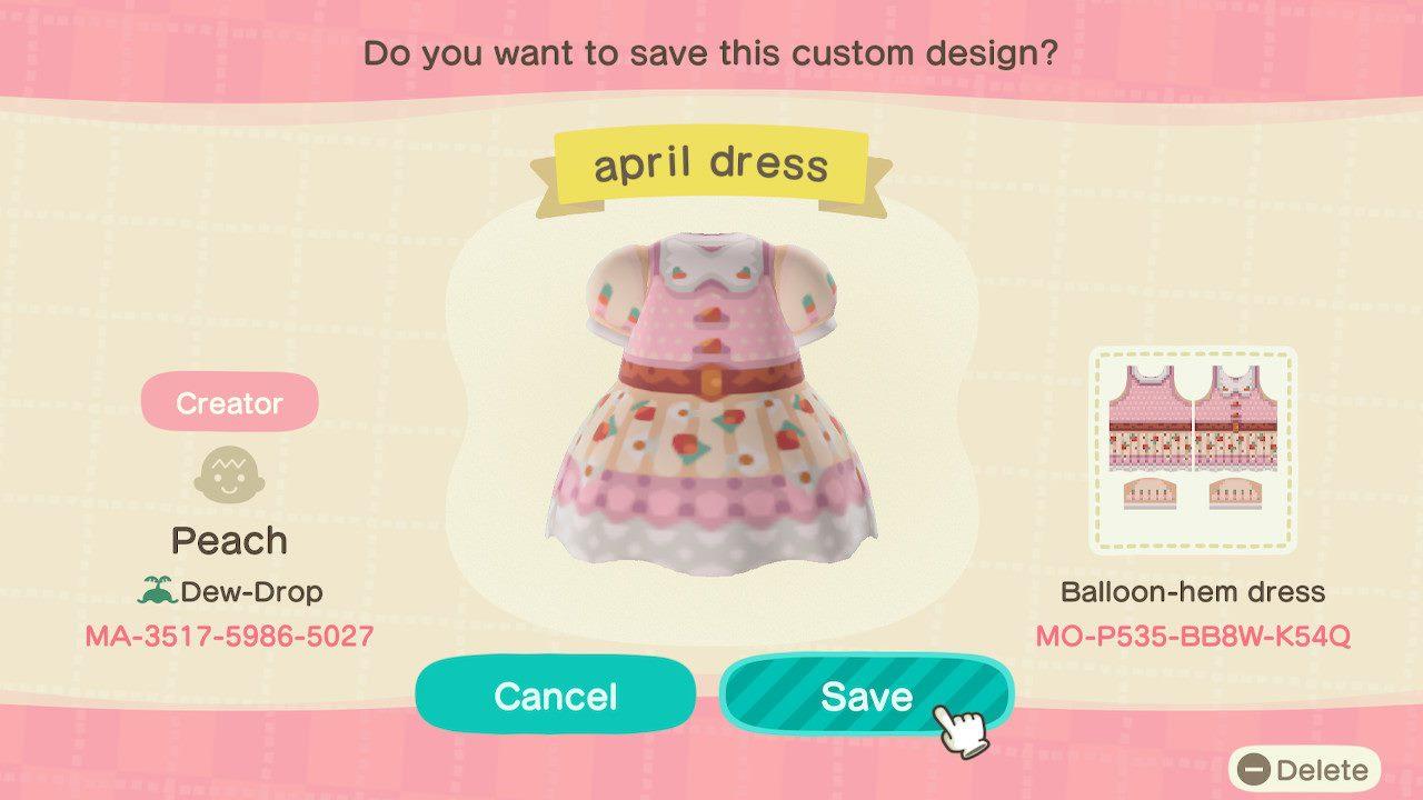 Animal Crossing Design Code: MO-P535-BB8W-K54Q april dress