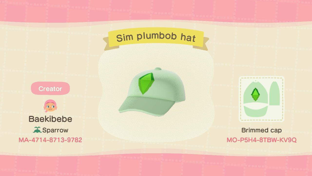 Animal Crossing Design Code: MO-P5H4-8TBW-KV9Q Sim plumbob hat