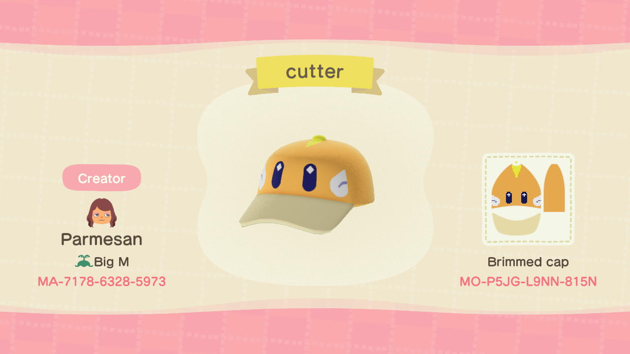 Animal Crossing Design Code: MO-P5JG-L9NN-815N Cutter Kirby hat